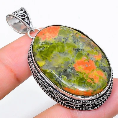 Unakite Gemma Fatto a Mano 925 Sterling Argento Ciondolo Gioielli - Immagine 1 di 4