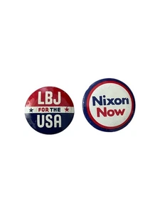 Botones Pinback Vintage Campaña Presidencial Original LBJ Nixon - Imagen 1 de 2