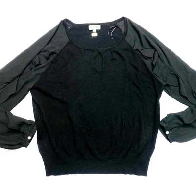 Suéter tejido Joseph A para mujer XL negro manga larga volantes manga globo top  Foto 1 de 4