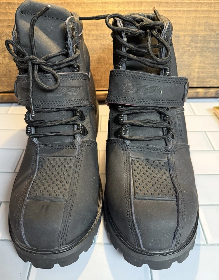 Botas de motocicleta Rocket para hombre talla 9 negras correa y encaje resistentes al aceite NUEVAS Foto 1 de 4