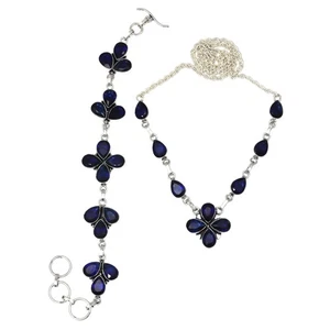 Tanzanite Quartz Gemstone Women's Unisex Jewelry Necklace Set 18-20'' - Bild 1 von 10