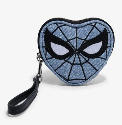 ¡NUEVO! Muñequera Loungefly Marvel Spider-Man Máscara Denim en Forma de Corazón Monedero  Foto 1 de 3