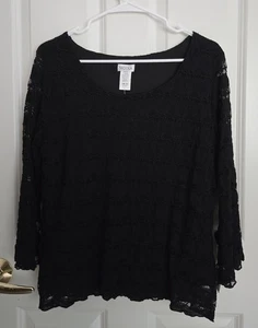 Vintage Y2K Lace Floral Top Size Large Black Blouse NWT 3/4 Bell Sleeve Fairy - Picture 1 of 8