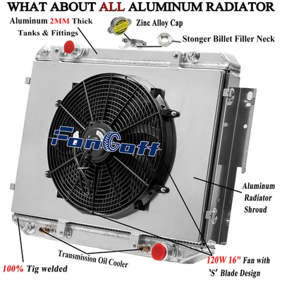 3 Row Radiator&Shroud Fan For 84-2003 88 Dodge B1500 RAM 1500 2500 VAN 3.9L/5.9L Foto 1 de 4