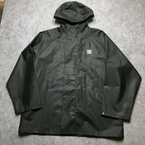 Carhartt Lightweight PVC Rain Coat Men Medium M Dark Green Snap Slick Work Shell - Picture 1 of 14