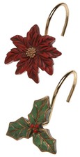 Poinsettia and Holly Leaf Resin Shower Curtain Hooks Set Php-Poin