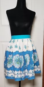 Vintage Half Apron Cotton Polyester Blue Roses Lace Heart Pattern SO PRETTY! A31 - Picture 1 of 4