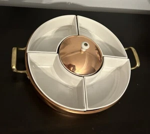 Revere Ware Shoppe 2.5 Qt Copper Pan Tray & Ceramic Ramekin Set w/ Dip Lid - Picture 1 of 10