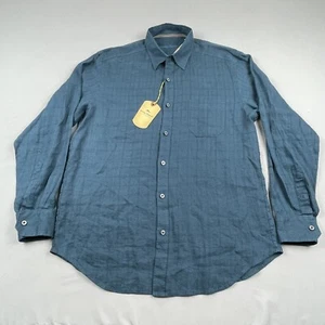 Camisa Tommy Bahama Costa Sera para Hombre Mediana Azul Lino Botones Informal LS NUEVA - Imagen 1 de 16