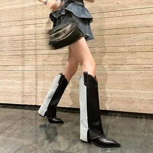 Womens Pointed Toe Pull On Knee High Boot Western Leather Wide Calf Cowgirl Boot - Picture 1 of 14