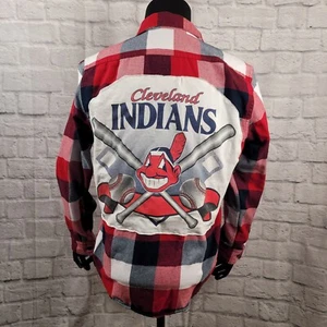 Cleveland Indians 1996 Upcycled Flannel Shirt Express Men Medium Chief Wahoo MLB - Picture 1 of 13
