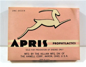 Antiguo condón completo Apris de colección paquete de 12 Akwell Corp Killian Mfg Akron Ohio stock antiguo - Imagen 1 de 2