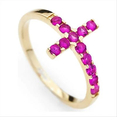 ANELLO CROCE DONNA AMEN ACOGR IN ARGENTO 925 COLORE ORO CON CRISTALLI FUCSIA MIS - Immagine 1 di 3