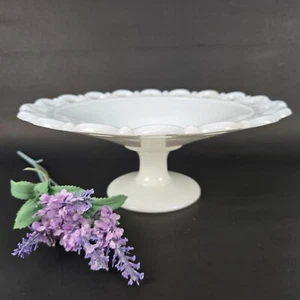 Vintage Anchor Hocking Milk Glass Lace Edge Pedestal Fruit Bowl 11" Diameter Sca - Picture 1 of 8