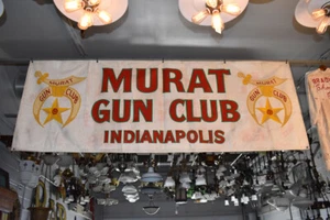 Letrero grande de pistola Murat Gatling pintado a mano fraternal masónico de colección pancarta rara - Imagen 1 de 12