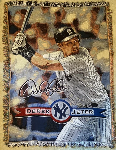 New NY Yankees Legend Derek Jeter Fringe Lightweight Throw Blanket, Made in USA Cover