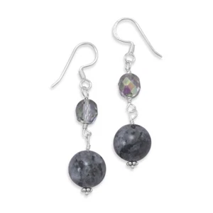 Pendientes de cuentas de labradorita con cristal de plata de ley, hechos en EE. UU. - Imagen 1 de 1