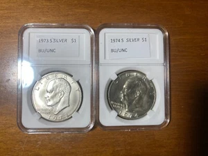 1973 & 1974 S Stempelglanz Eisenhower 40% Silber Dollar, 2er Set - Bild 1 von 4