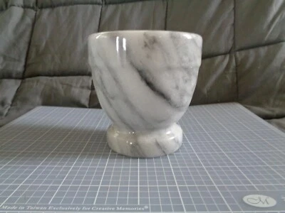Vtg White/Grey Marble Stone Mortar  4 ” tall  4” in diameter - Image 1 of 4