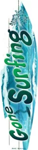 Gone Surfing Metal Surfboard Sign 17" x 4.5" ↔ Beach Waves Green Surf Home Decor - Picture 1 of 8
