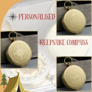Brújula de recuerdo personalizada efecto metal cepillado regalo para él papá camping - Imagen 1 de 4