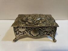 Beautiful Floral Design Footed Padded Jewelry/Trinket Box Japan