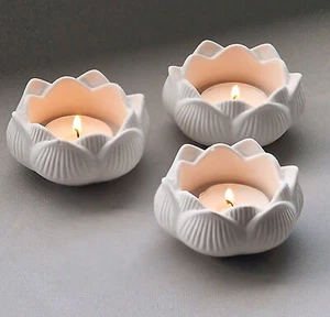 Set of 3 Lotus Flower Concrete Tealight Holder Home Decor Handmade In UK - Picture 1 of 6