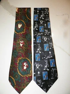TWO (2) VINTAGE MEN'S LOONEY TUNES SILK TIES TAZ BUGS BUNNY SYLVESTER TWEETY - Picture 1 of 6