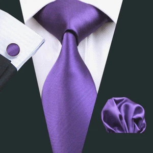 ITALIAN DESIGNER Cadbury Purple SILK TIE HANKY & CUFFLINKS - Picture 1 of 3