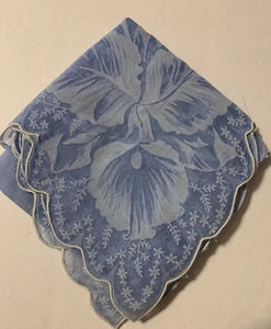 Vintage blau Taschentuch Taschentuch mit Orchideen - Bild 1 von 4