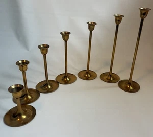 7er Set Vintage Messing Kegel Kerzenständer abgestuft Kerzenständer Tulpenstiel - Bild 1 von 8