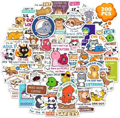 200PCS Funny Animal Quote Stickers, Cute Red, Yellow, Orange, Green, Blue  - Image 1 of 4