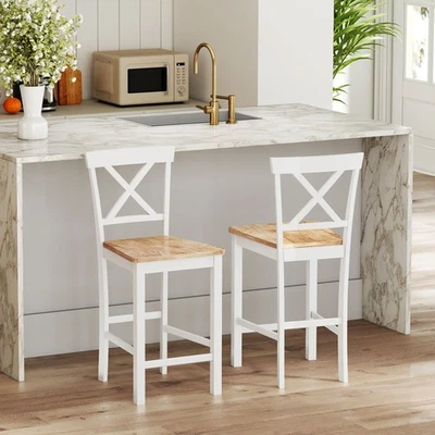 HOMCOM Barhocker 2er Set Barstuhl Küchenstühle mit Rückenlehne und Fußstütze - Bild 1 von 4