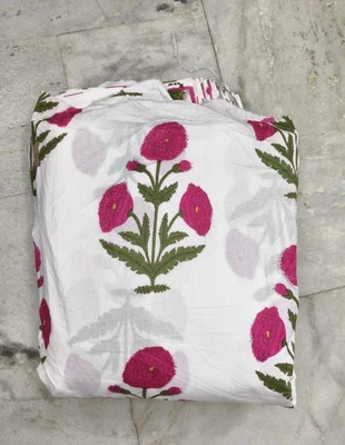 5 Yard Indian Pink Floral Hand Print Cotton Fabric Fabric Printed Indian Jaipuri - Image 1 of 4