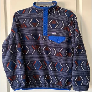 Patagonia Boys Synchilla Snap-T Blue Fleece Lifecycle Glass Print Size Large EUC - Picture 1 of 3