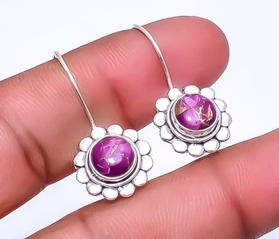 Copper Purple Turquoise 925 Sterling Silver Bali Earring 1.17" E_9325_112_25 - Image 1 of 4