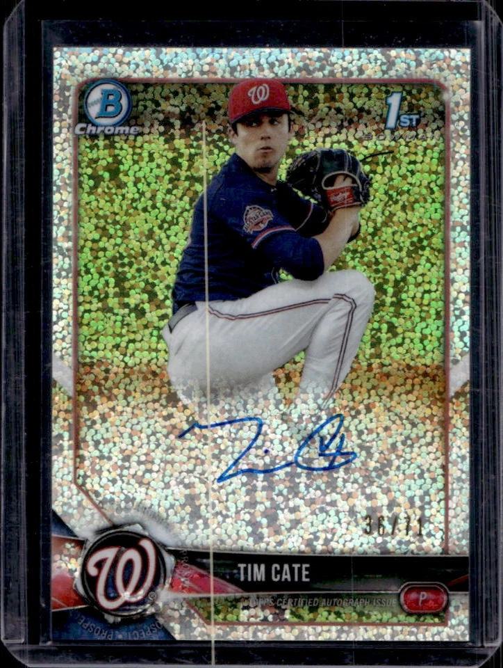 2018 Bowman Draft Tim Cate Chrome Auto 1st Prospect Sparkles Refractor #36/71 - Image 1 of 2