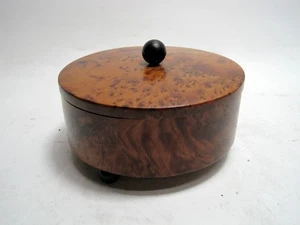Vintage Burled Wood Round Trinket Jewelry Box 5.75" Footed - Picture 1 of 3