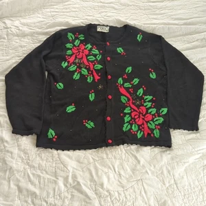 Vintage 90s Cove Creek Christmas Sweater Women’s L Black Red Green... - Picture 1 of 10