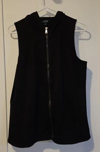 Lauren Ralph Lauren Vest Womens Large Black Hooded Zip Sleeveless Cotton Blend - Picture 1 of 9