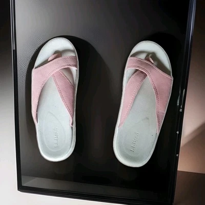 L.L. Bean Women Shoes Pink 9 M Suede Leather Toe Thong Wrap Slide Sandals - Image 1 of 4