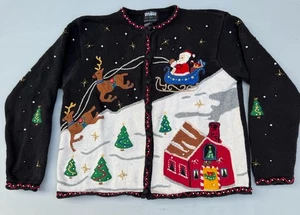 Vtg Designer Originals Hohoho Size L Black Christmas Sweater EUC Ugly Christmas - Picture 1 of 12