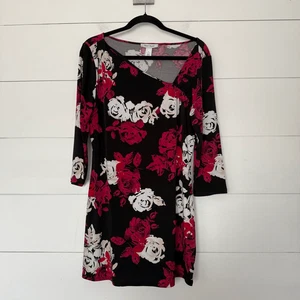 White House Black Market Women’s Large Red Black Top Blouse Tunic Dress - Picture 1 of 5