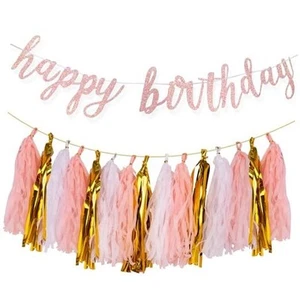Rose Gold Happy Birthday Banner - Rose Gold Birthday Decorations Kit with - Picture 1 of 8