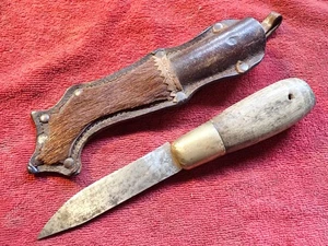 VINTAGE OLD HANDMADE HUNTING KNIFE PUUKKO w LEATHER SHEATH  FINLAND FINNISH - Picture 1 of 11