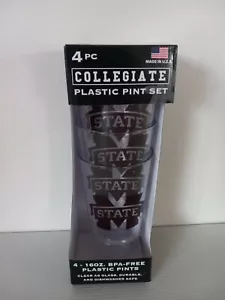 Mississippi State University 4 Pack Boxed Plastic Pint Set 16 Oz Collegiate - Picture 1 of 6