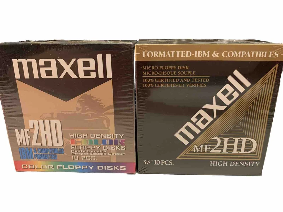 10 PK Maxell Color 2hd Diskettes Disks PC 1.44 MB 3.5" Mf2hd Floppy