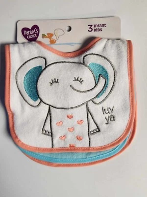 Parent's Choice Infant Girls 3 Pack Cotton Colorful Bibs - Image 1 of 4