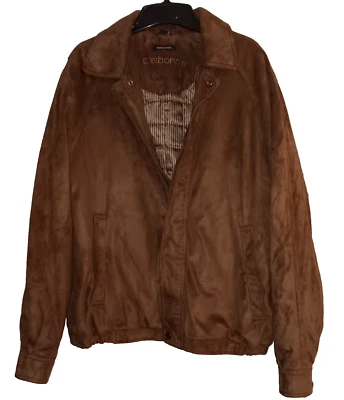 CHAQUETA CLAIBORNE PARA HOMBRE ACABADO GAMUZA ABRIGO MARRÓN CREMALLERA FRONTAL ESTILO BOMBER TALLA GRANDE Foto 1 de 4