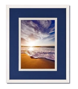 Bilderrahmen 8x10 EcoLine weiß mit Nautica blau/weiß Passepartout für 4x6 - Bild 1 von 3